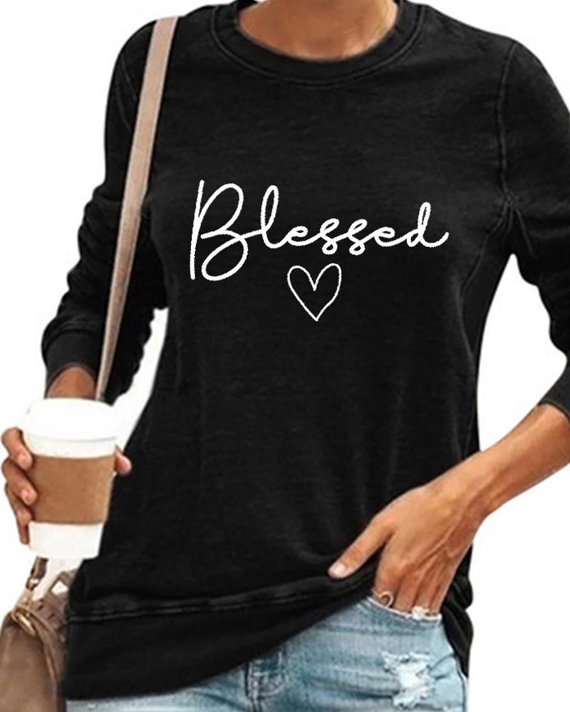 

Letter Print Long Sleeve Top, Black