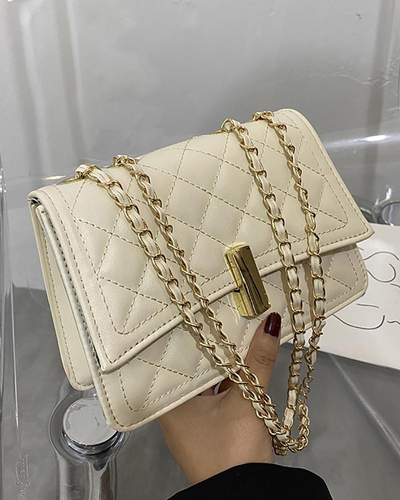 

Double Strap Quilted Buckled Crossbody Bag, White