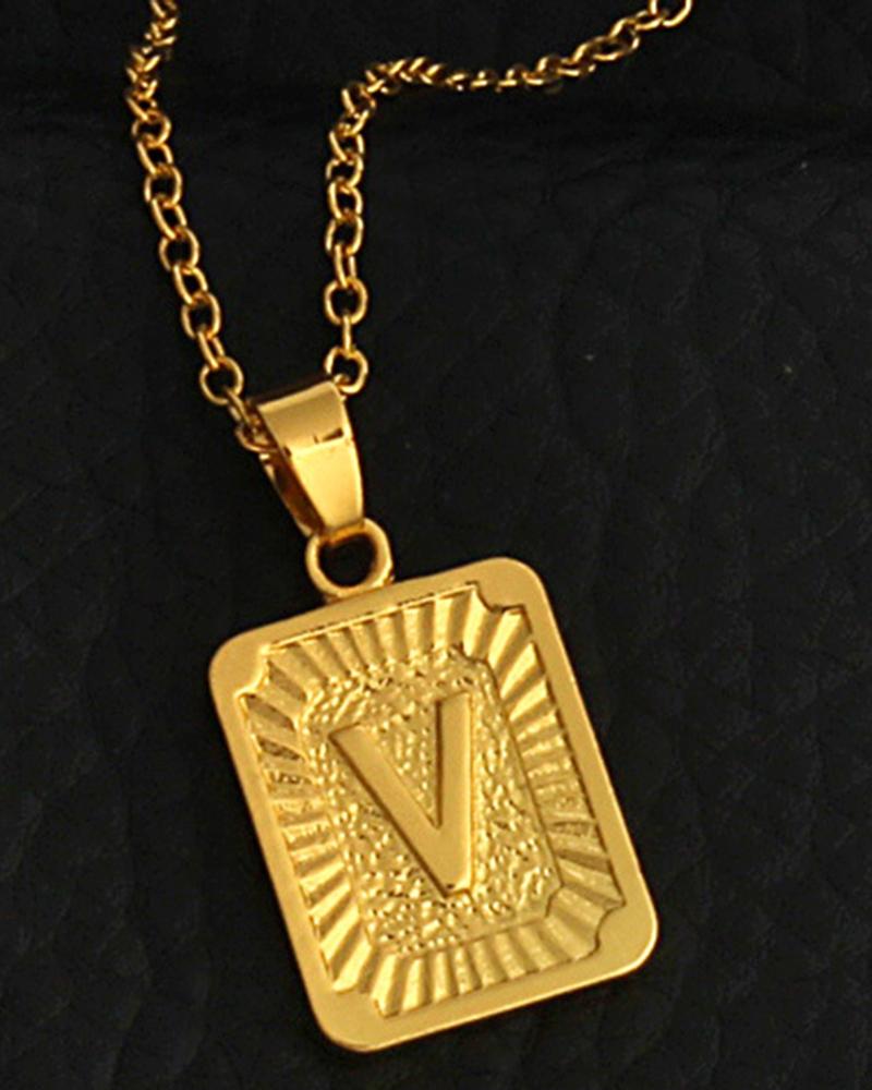 

1pc Letter Embossed Square Pendant Necklace, Style22