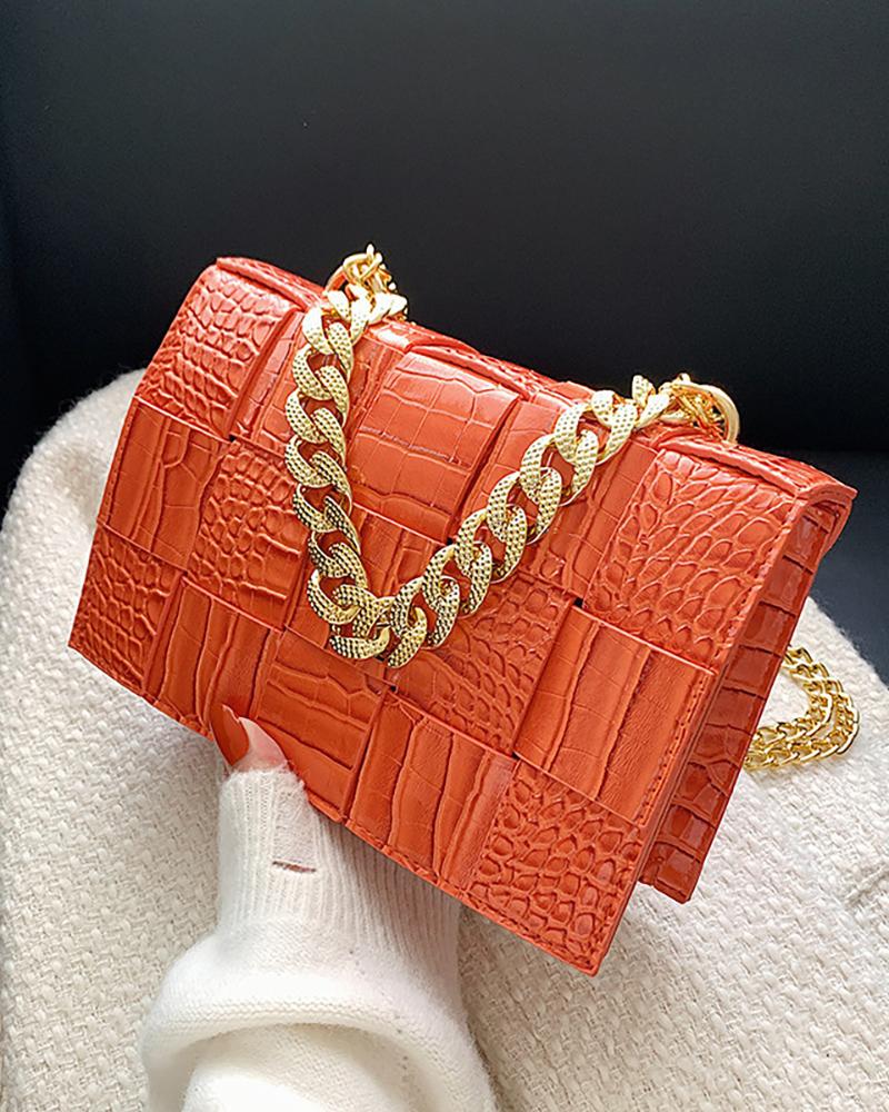 

Crocodile Braided Chain Strap Crossbody Handbag, Orange