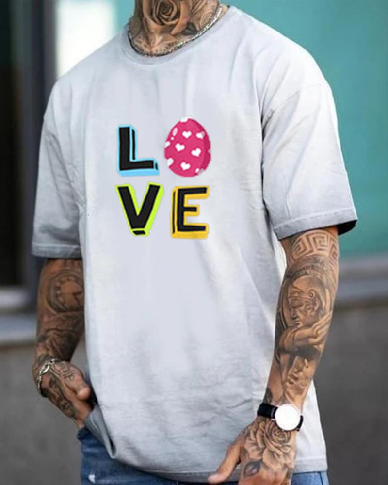 

Easter Day Egg Letter Print Short Sleeve T-shirt, White