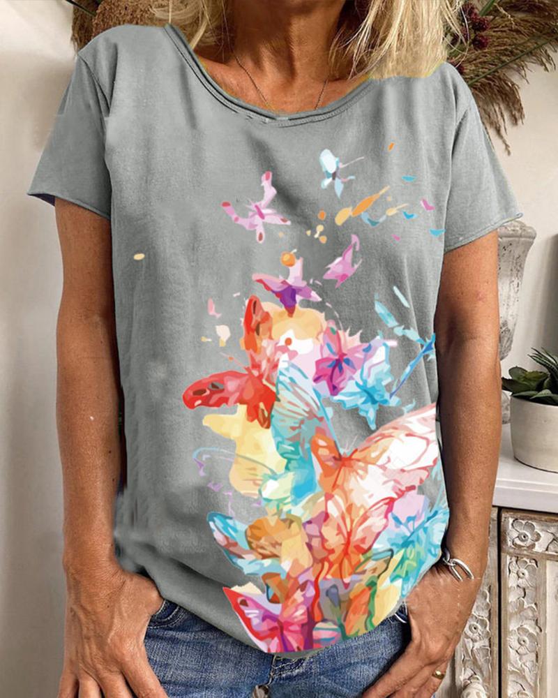 

Multicolor Butterflies Short Sleeve T-shirt, Gray