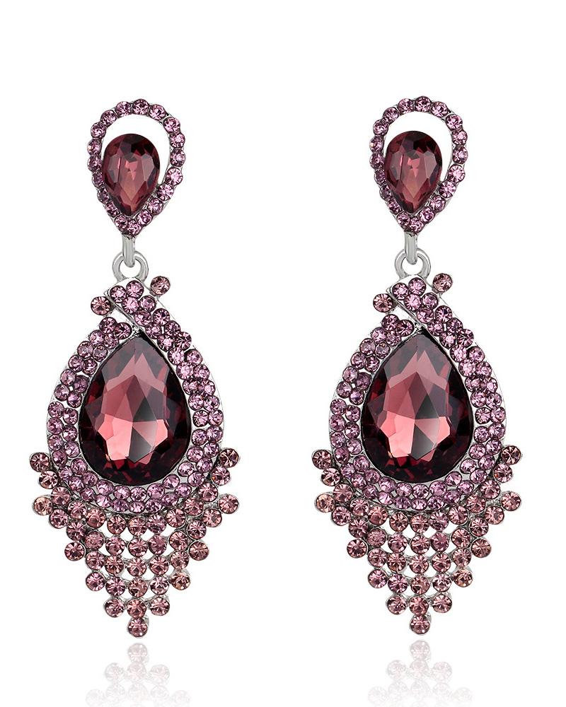 

1Pairs Rhinestone Decor Waterdrop Shaped Bridal Wedding Drop Earrings, Purple