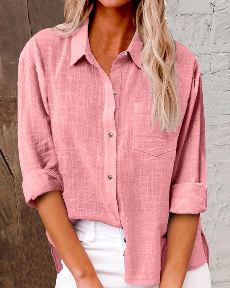 

Buttoned Long Sleeve Pocket Design Shirt, Pink