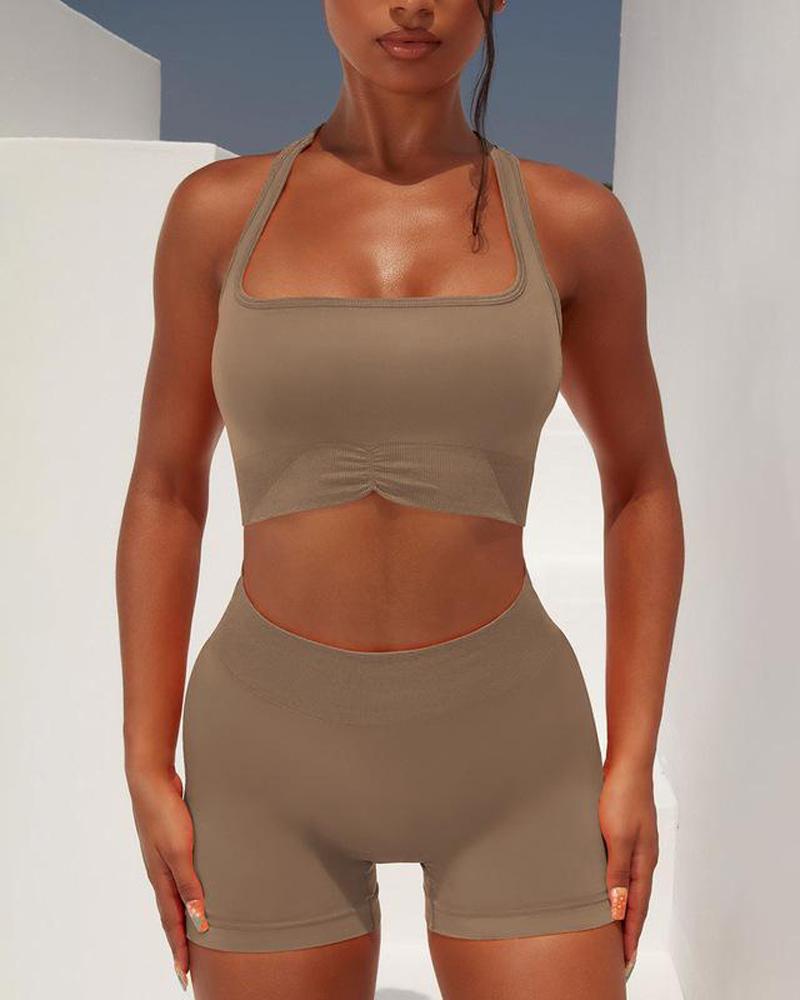 

High Waist Butt Lift Racerback Active Set, Coffee