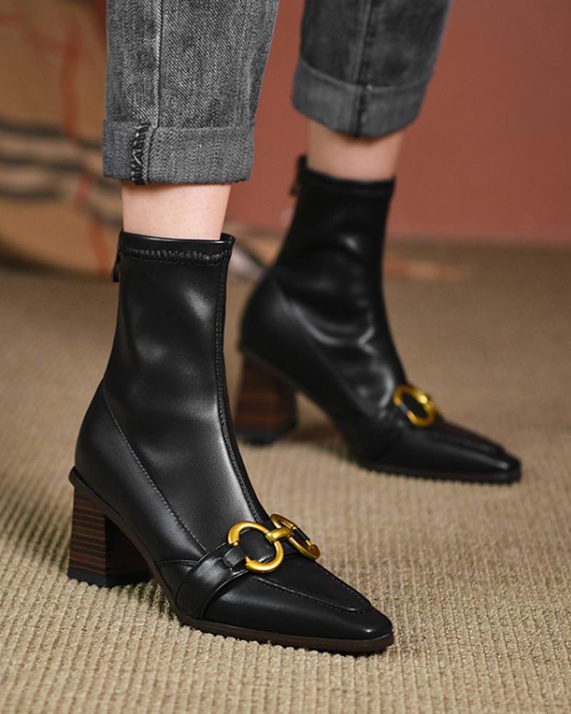 

Metal Buckled Square Toe Chunky Botts, Black