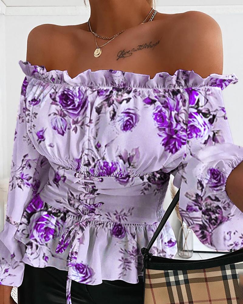 

Frill Hem Floral Print Blouse, Purple