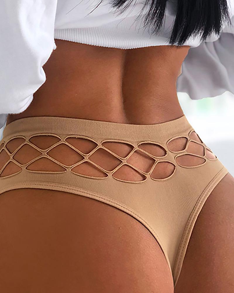 

Lace-up Cutout Seamless Elasticity Middle-waist Panty, Nude