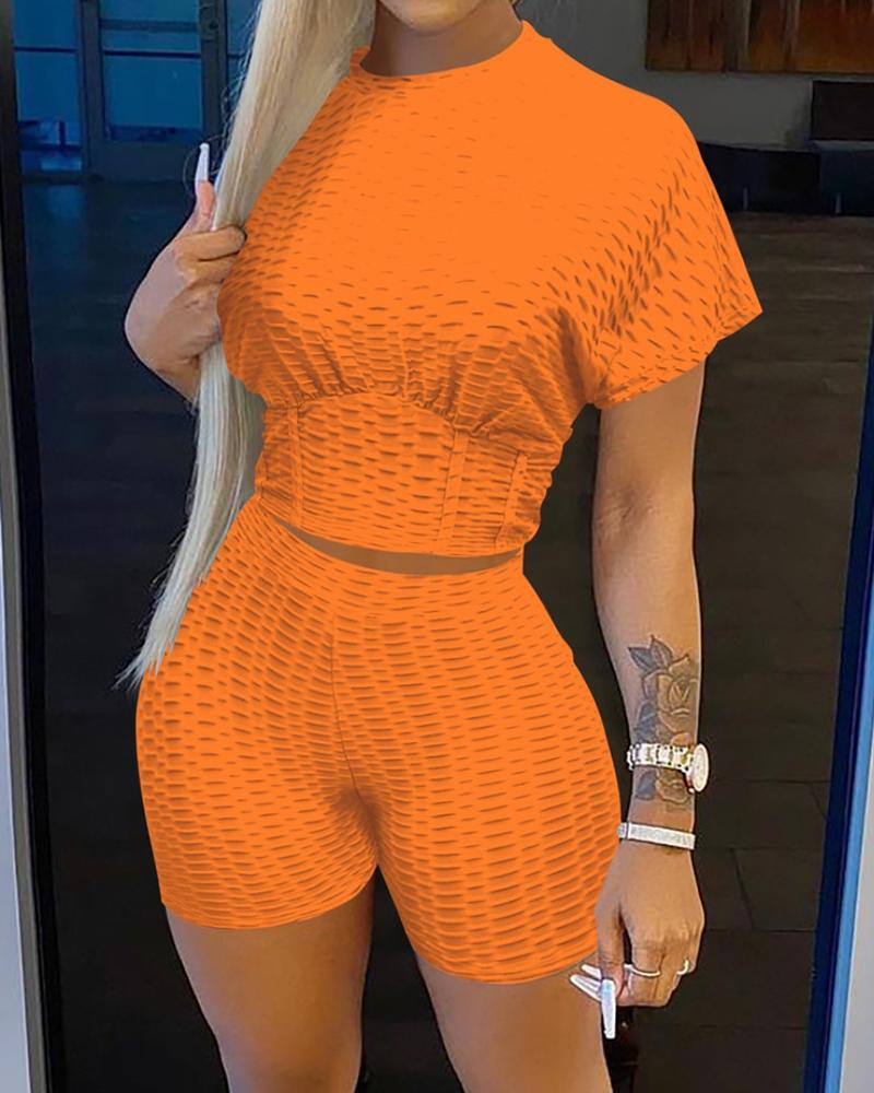 

Solid Short Sleeve Loose T-shirts With Shorts Suit Sets, Orange
