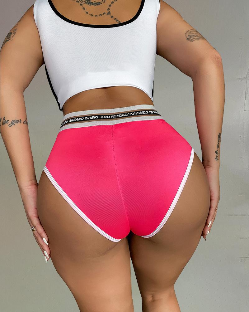 

Letter Print Cutout Scrunch Butt Active Shorts, Hot pink