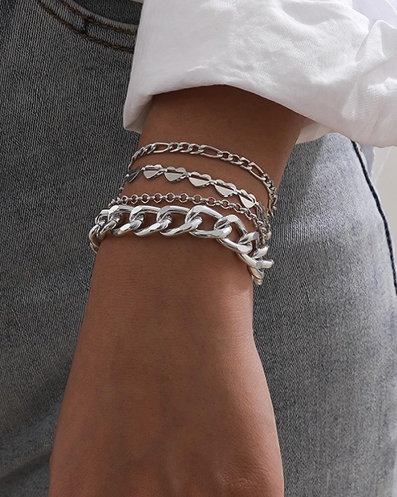 

Heart & Simple Chain Bracelet, Silver