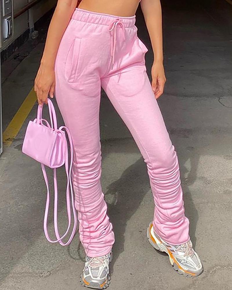 

Pocket Design Drawstring Ruched Sweatpants, Pink