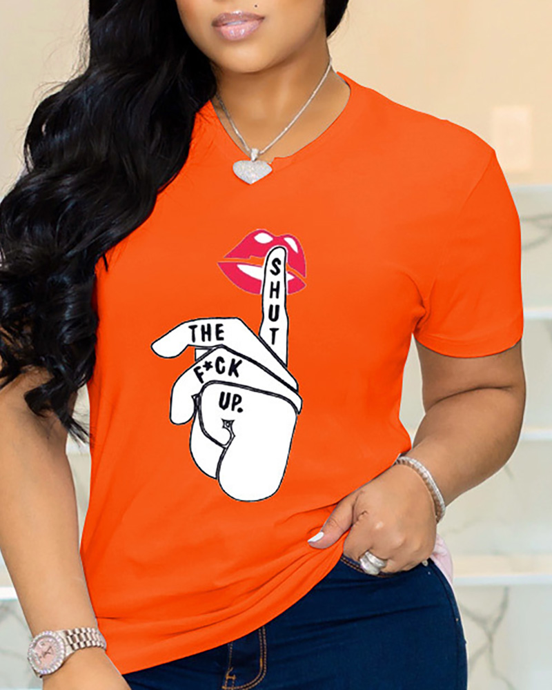 

Lip Hand Print Short Sleeve T-Shirt, Orange
