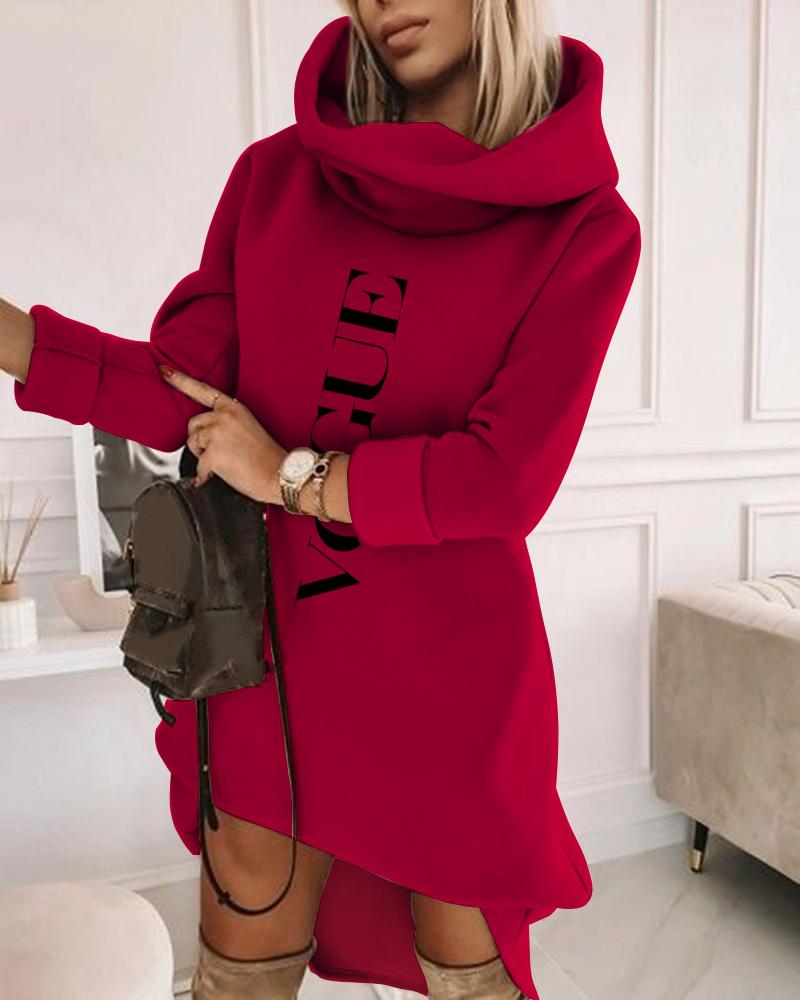

Letter Print Long Sleeve Sweatshirt Dress, Red