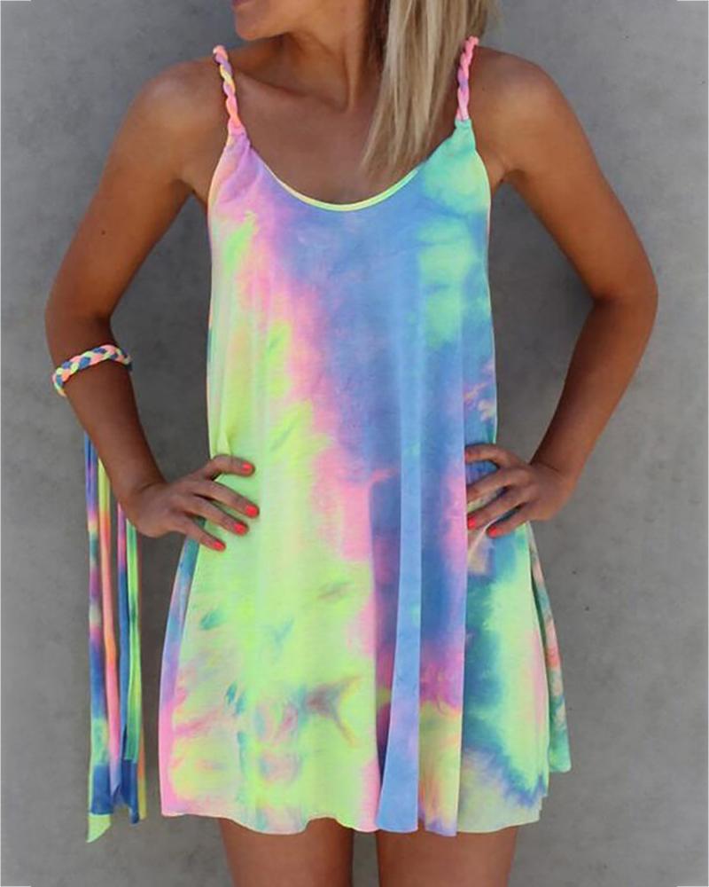 

Spaghetti Strap Tie Dye Print Dress, Pink