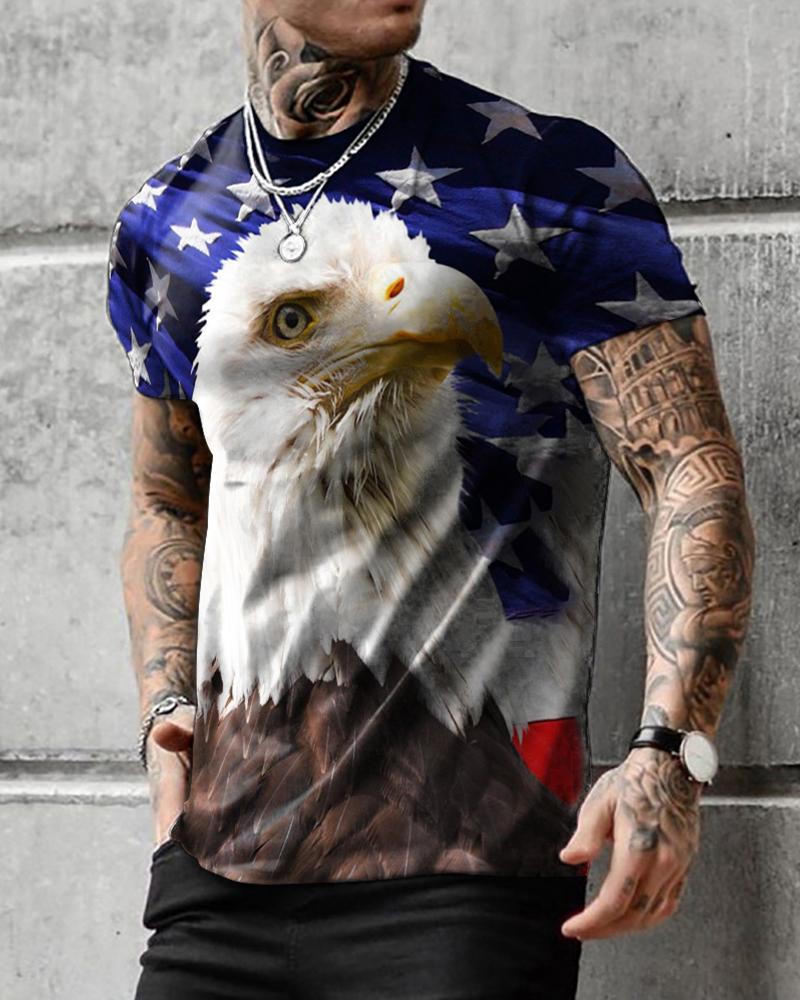 

3D Eagle Print Short Sleeve T-shirt, Multicolor
