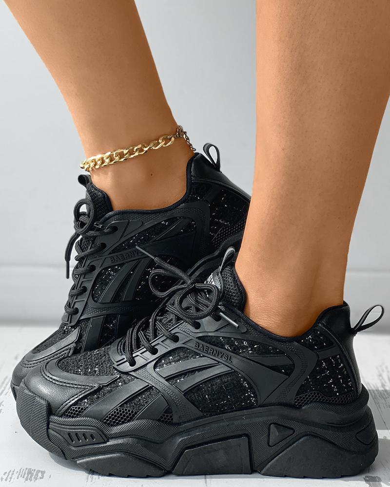 

Lace-up Front Casual Muffin Sneakers, Black