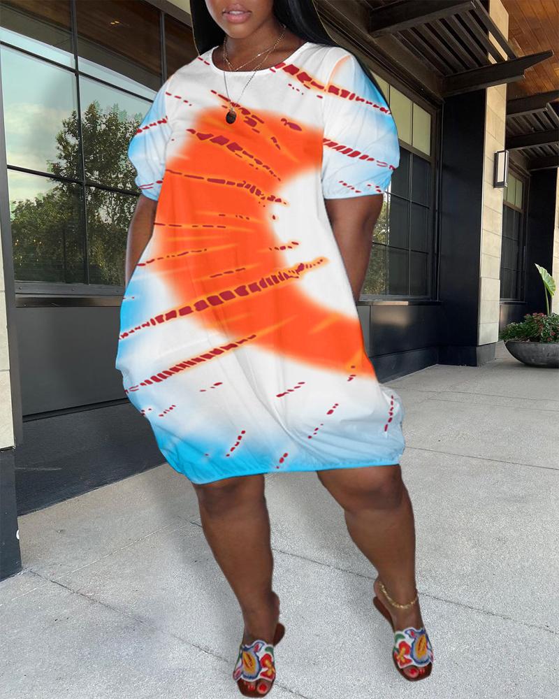 

Plus Size Tie Dye Print Round Neck Casual Dress, Multicolor