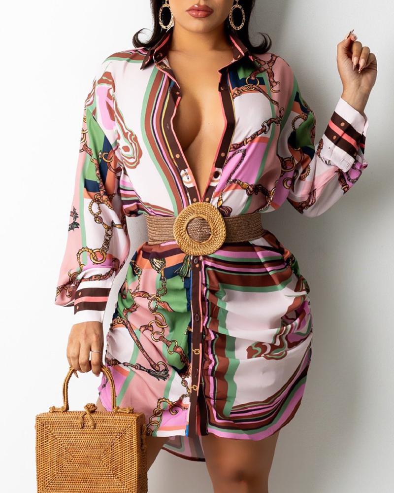

Long Sleeve Scarf Print Buttoned Top, Pink