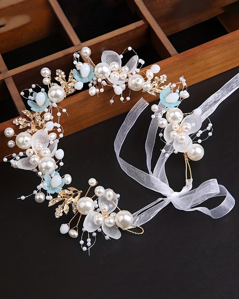 

1pcs Fashion Flower Pearl Crown Children's Hair Accessories Wedding Bride Headwear, Green