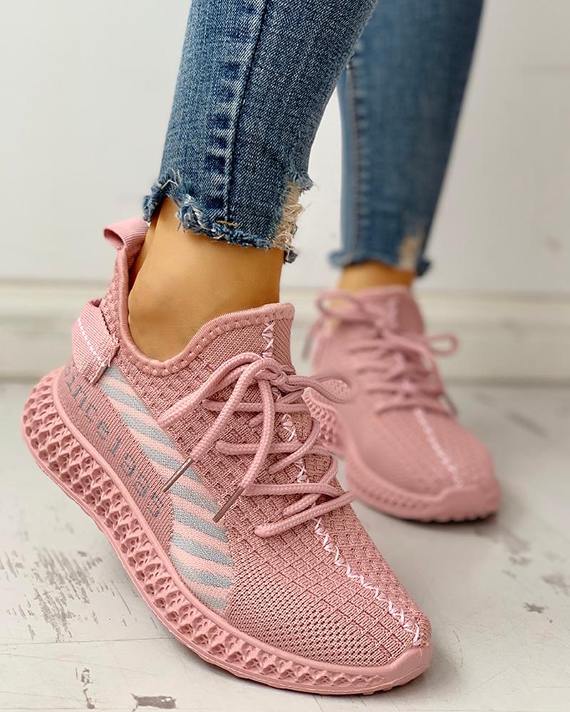 

Lace-Up Breathable Casual Sneakers, Pink
