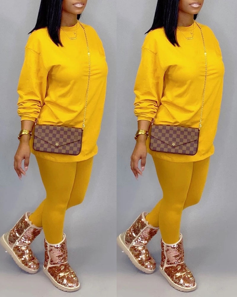 

Long Sleeve Casual Top & Pants Set, Yellow