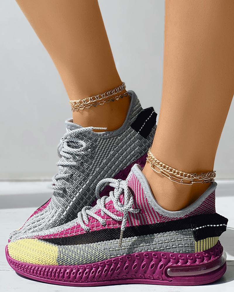 

Colorblock Lace-up Front Sneakers, Purple