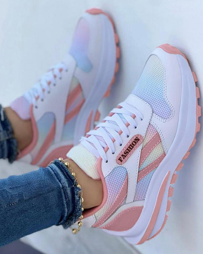 

Colorblock Breathable Lace-up Sneakers, Multicolor