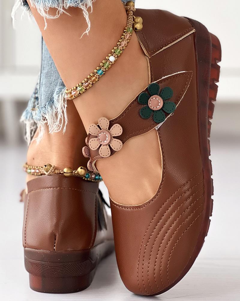 Mocasines de trabajo con correa de velcro y estampado floral