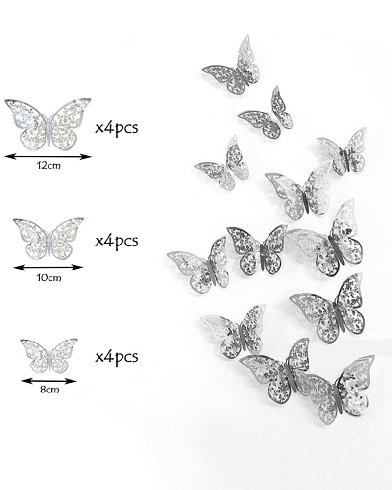 

12PCS/Set 4D Hollow Butterfly Wall Sticker DIY Home Ornament Wedding Party Room Decor, Silver