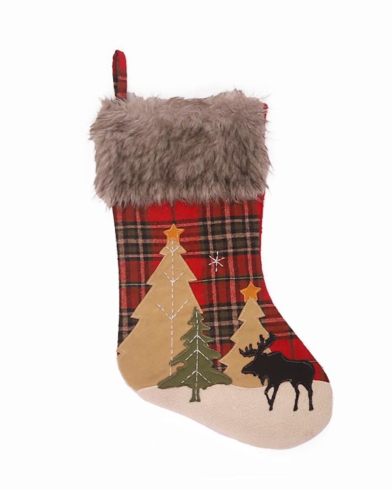 

Christmas Plaid Grpahic Print Fluffy Trim Stockings Hanging Ornaments, Style3