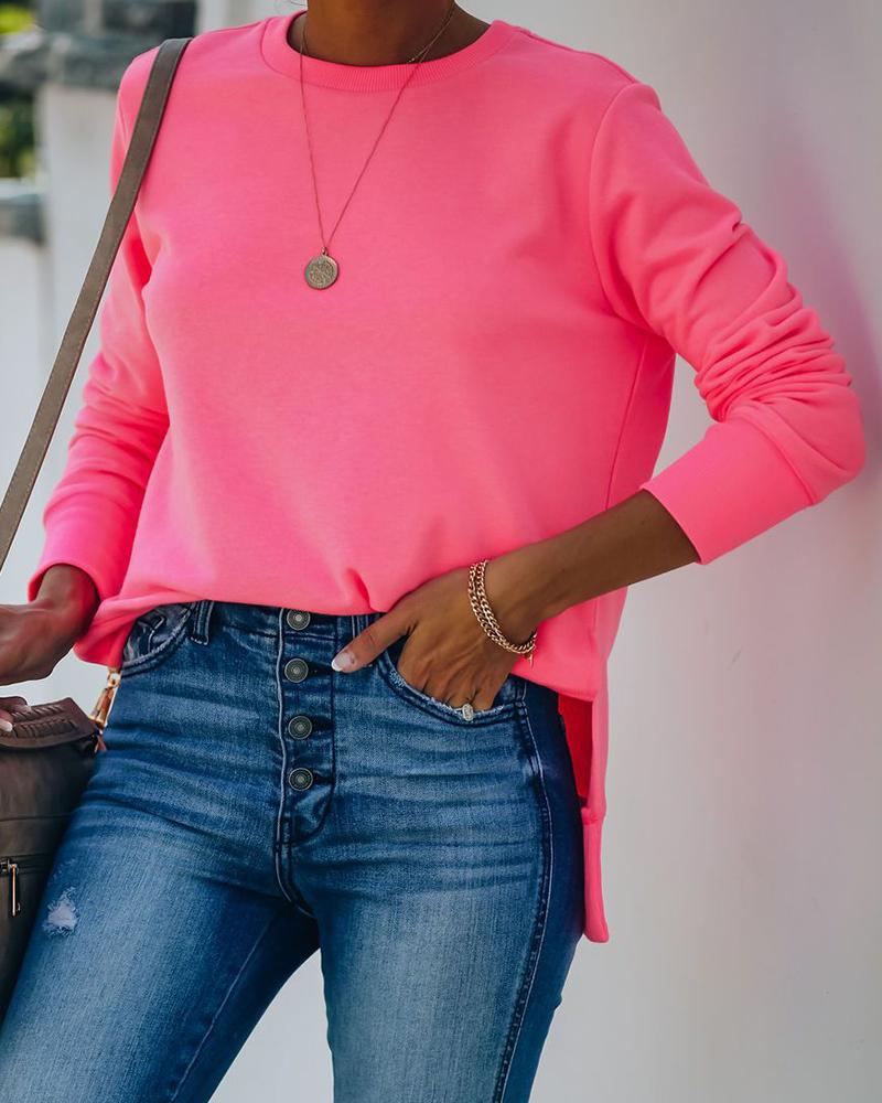 

Solid Color Long Sleeve Sweatshirt, Hot pink