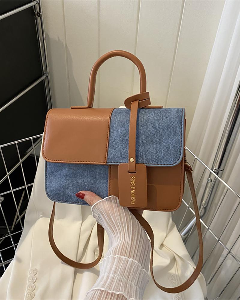 

Colorblock Flap Magnet Crossbody Handbag, Brown