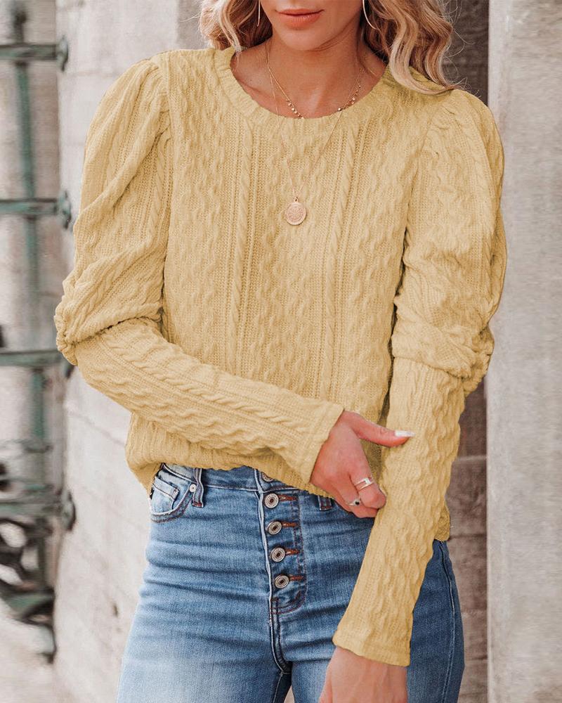 

Gigot Sleeve Cable Knit Sweater, Yellow