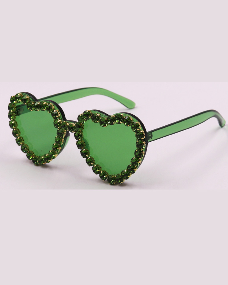 

1Pair Gradient Heart Shaped Rhinestone Trendy Sunglasses, Green