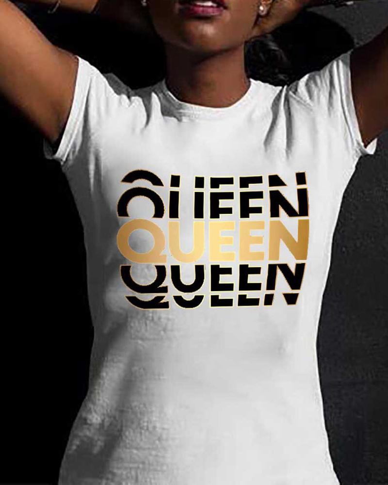 

Queen Print Short Sleeve Casual T-shirt, White