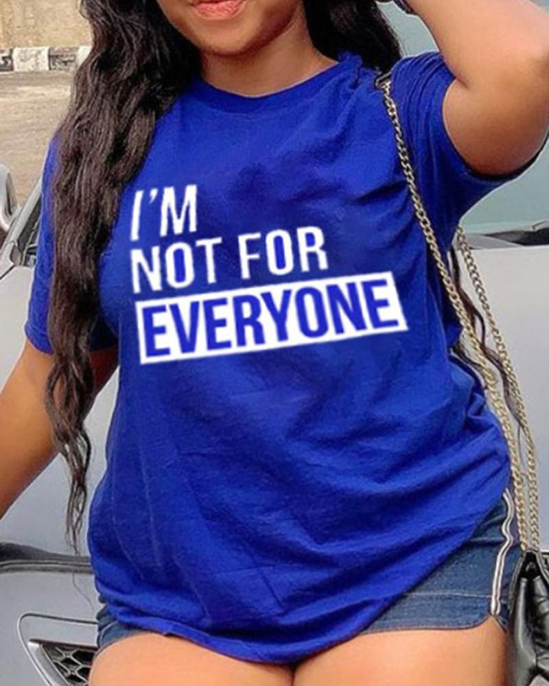 

Letter Print Short Sleeve T-shirt, Blue