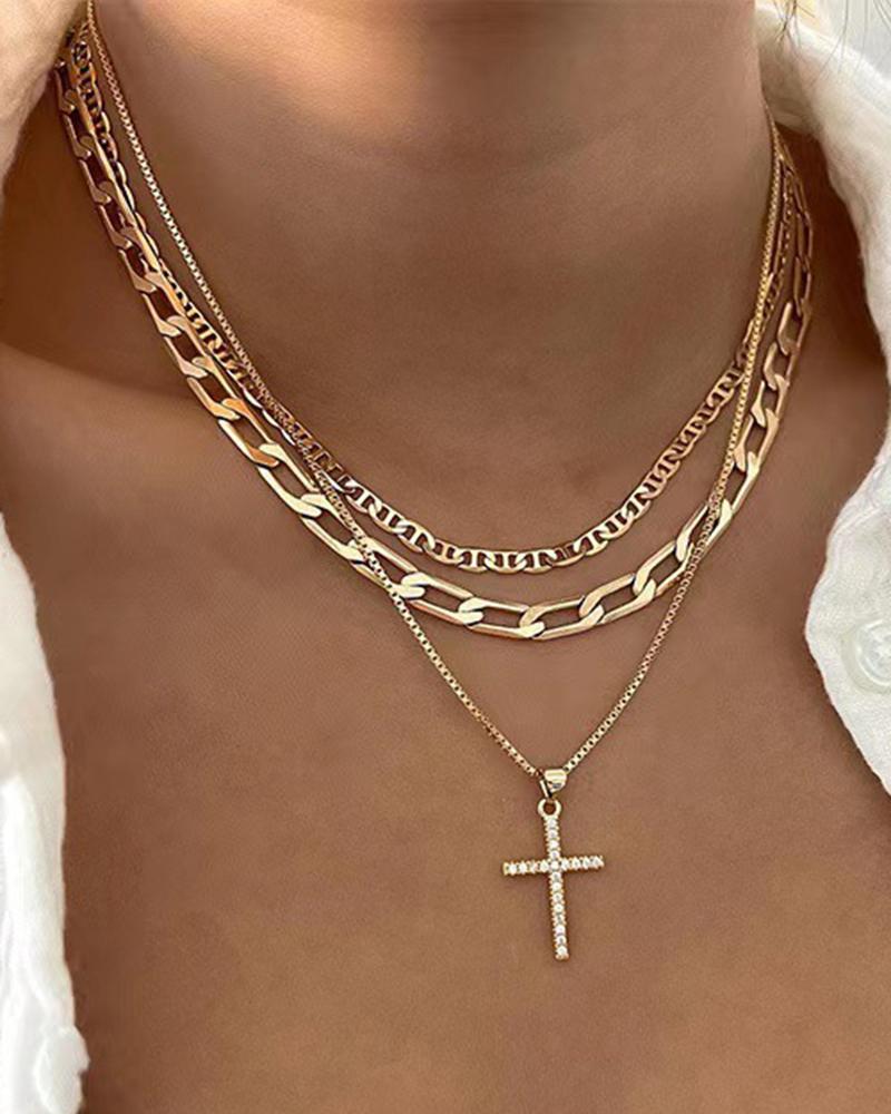 

1pcs Hollow Out Multi-layered Cross Pendant Necklace, Gold