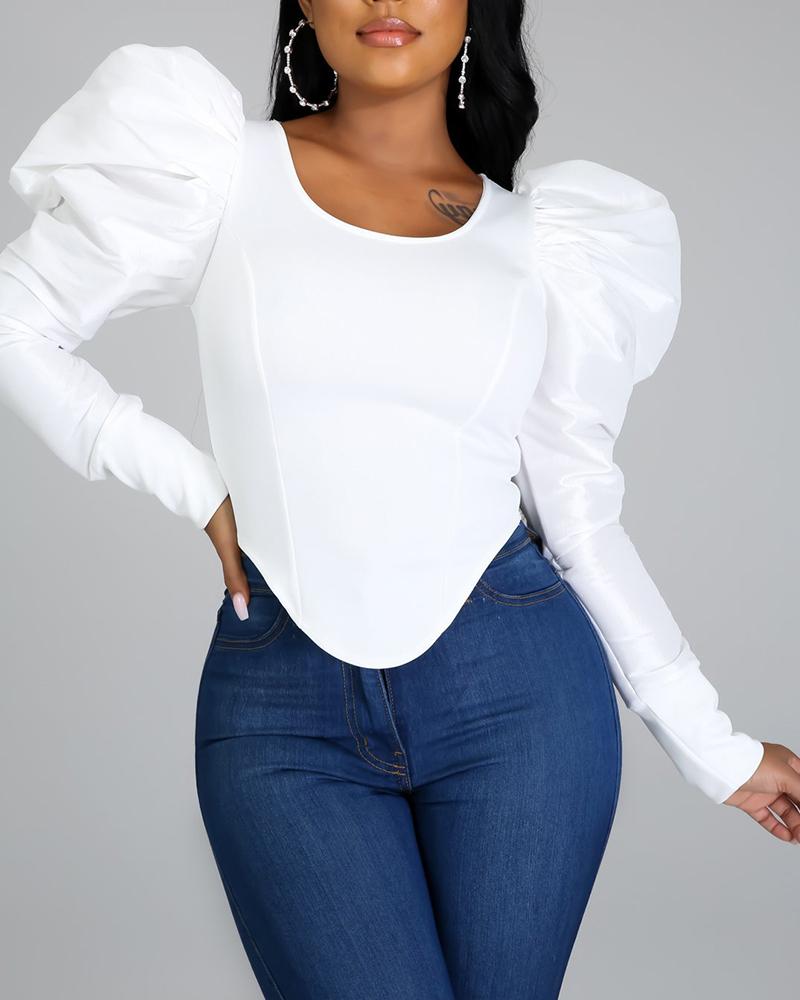 

Plain Gigot Sleeve Top, White