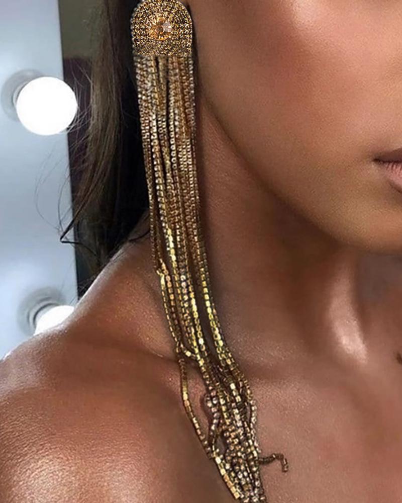 

1Pair Rhinestone Decor Tassel Drop Earrings, Gold