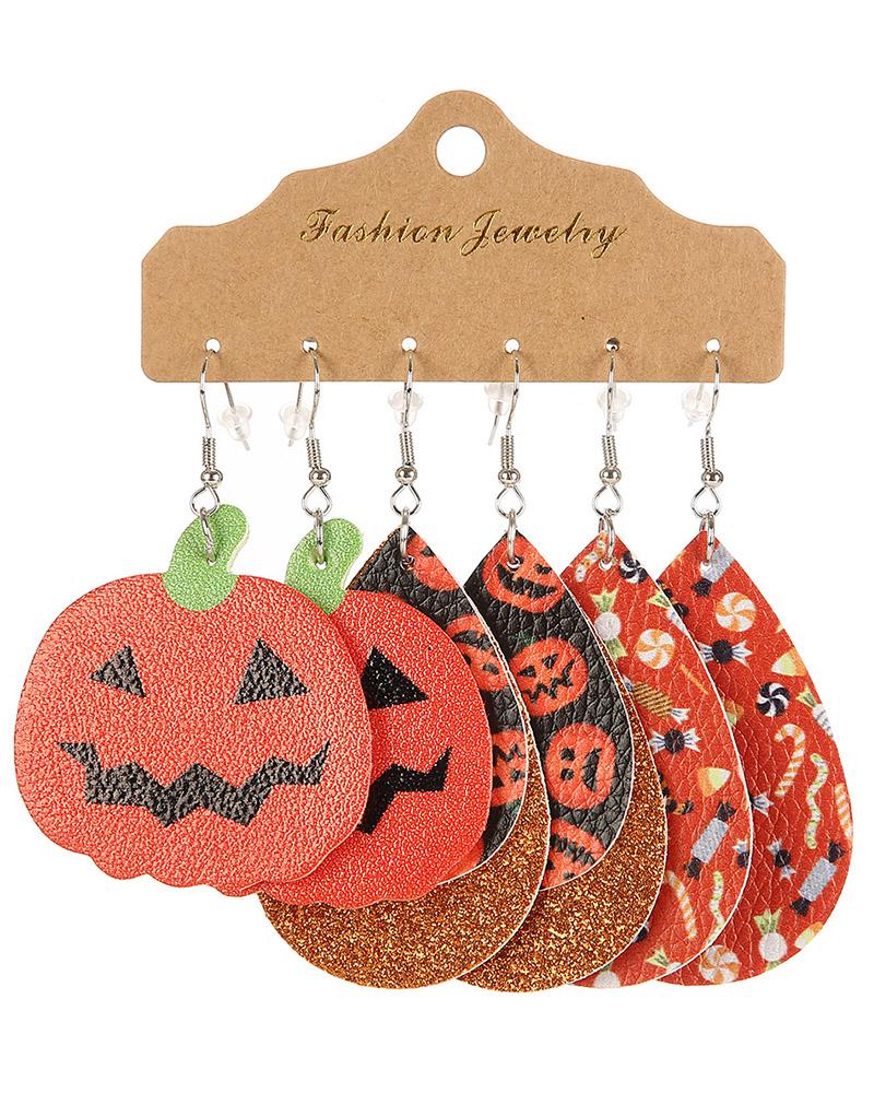 

3Pair Halloween Thanksgiving Graphic Print Drop Earrings, Style1