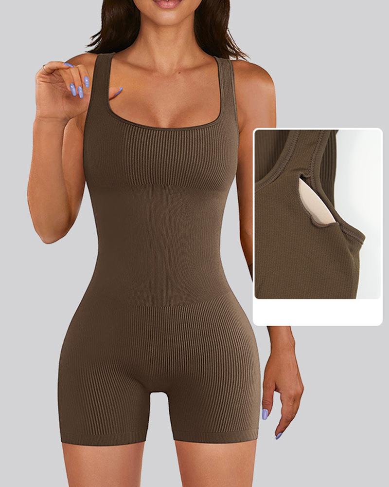 

Sleeveless Skinny Shapewear With Detachable Bra Pads, Coffee