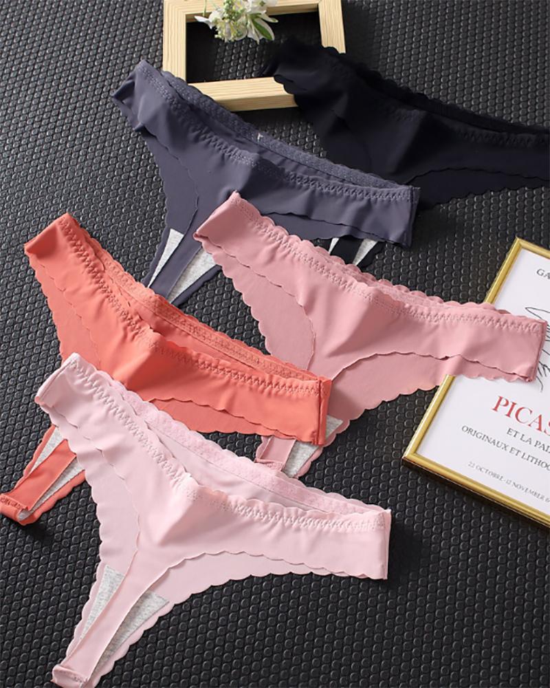 

5PCS/Set Scallop Trim Ice Silk Seamless Panty, Multicolor