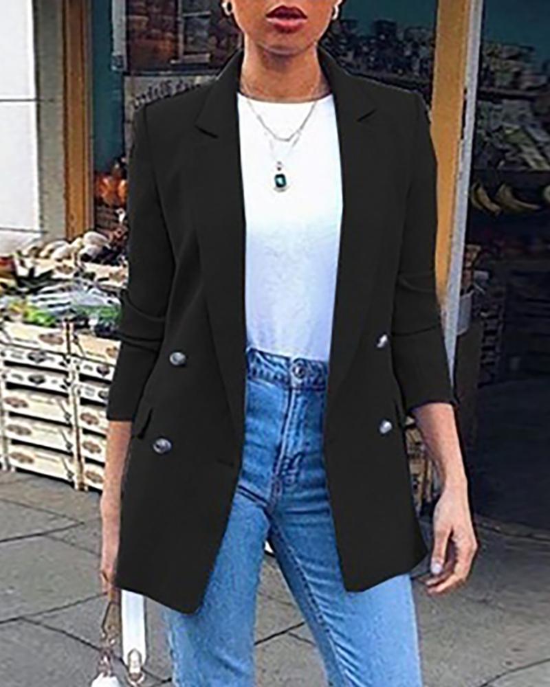 

Double Breasted Long Sleeve Blazer Coat, Black