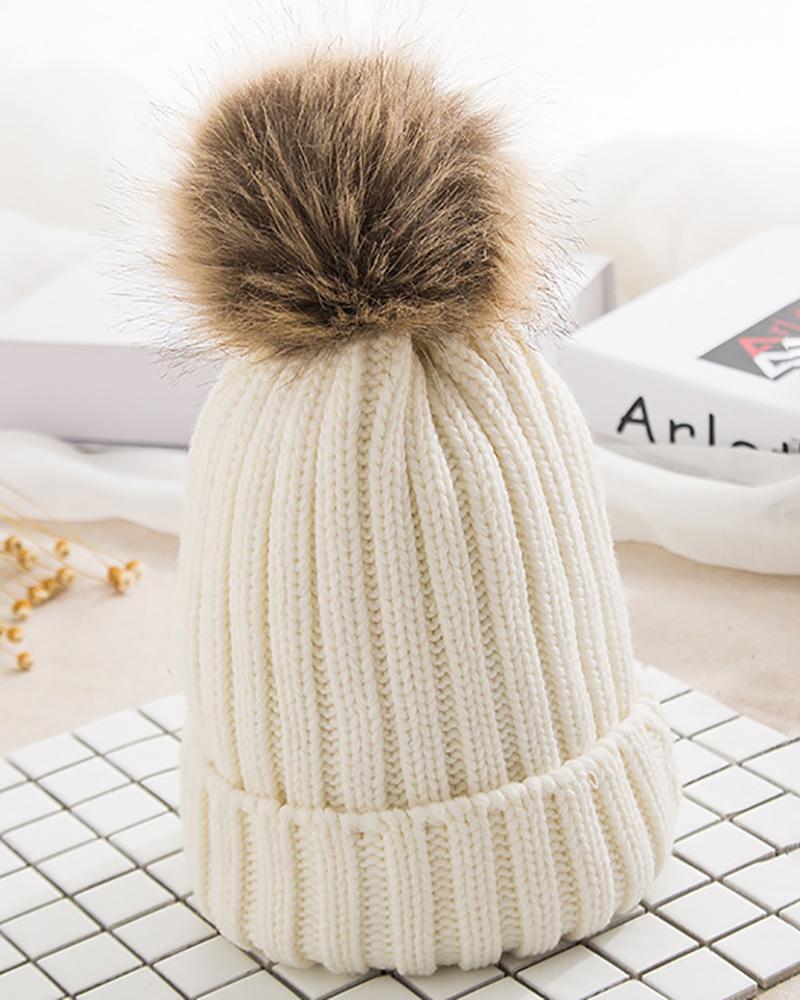 

Pom Pom Decor Knit Beanie, White