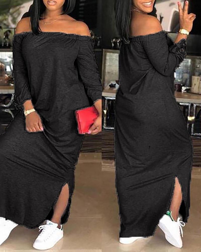 

Off Shoulder Slit Casual Maxi Dress, Black