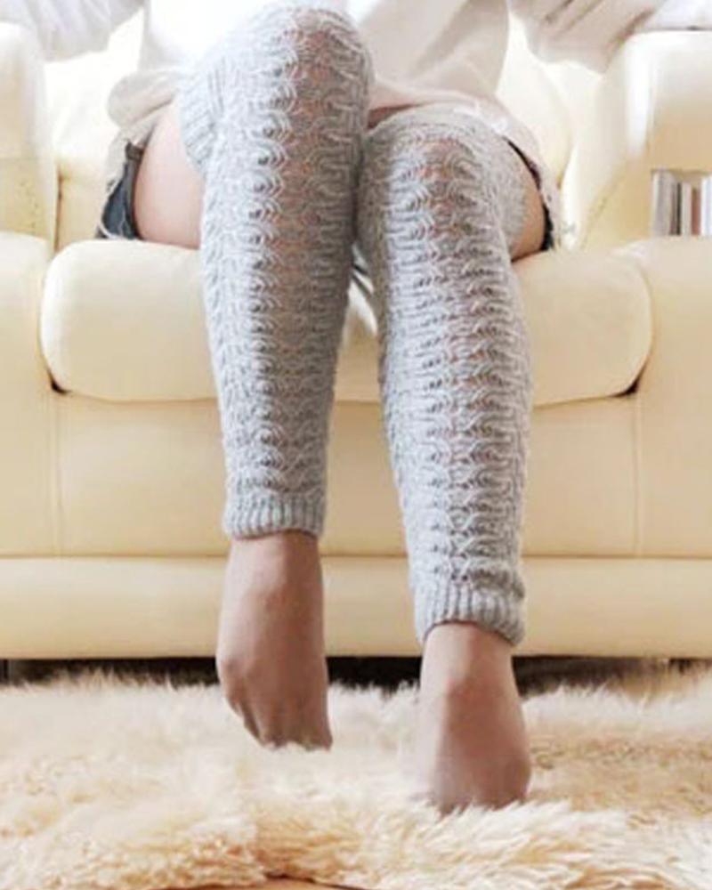 

Casual Solid Color Over The Knee Socks, Gray