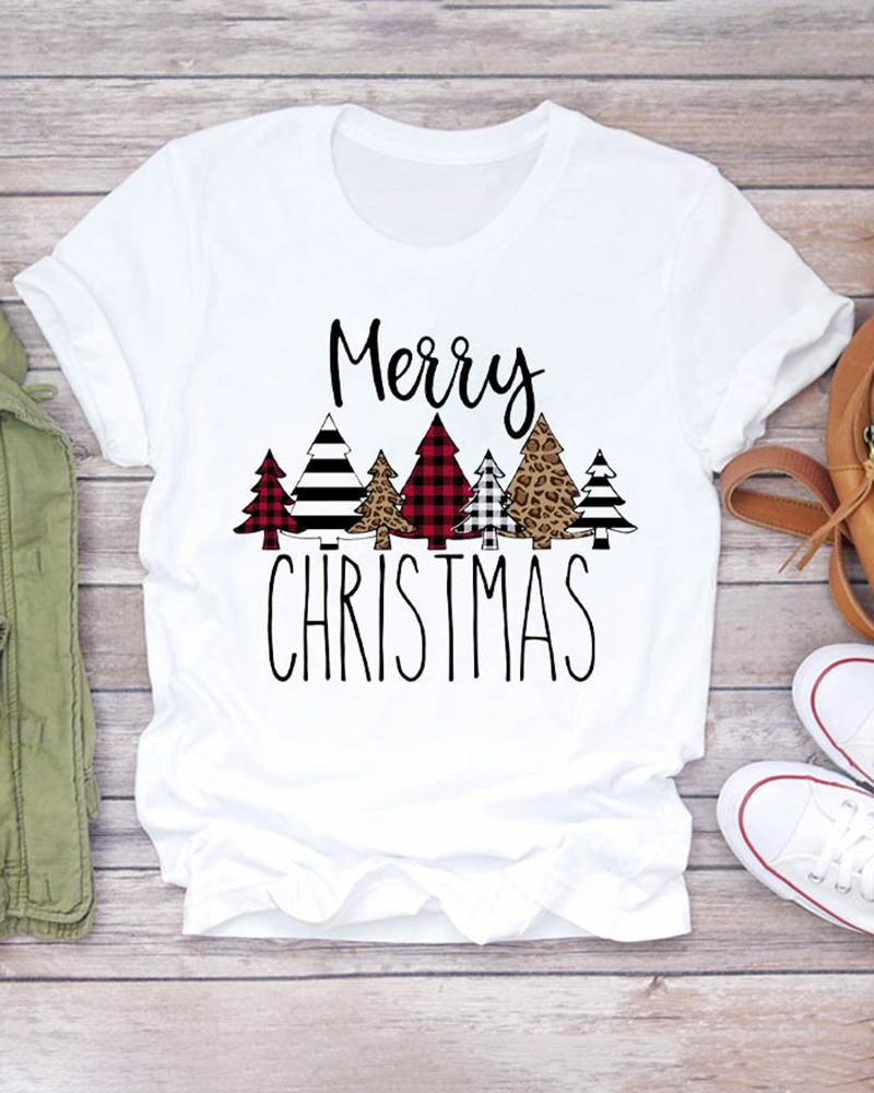 

Christmas Tree Letter Print Short Sleeve Top, Style5
