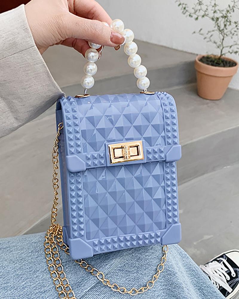 

Mini Beaded Turn Lock Crossbody Bag, Blue
