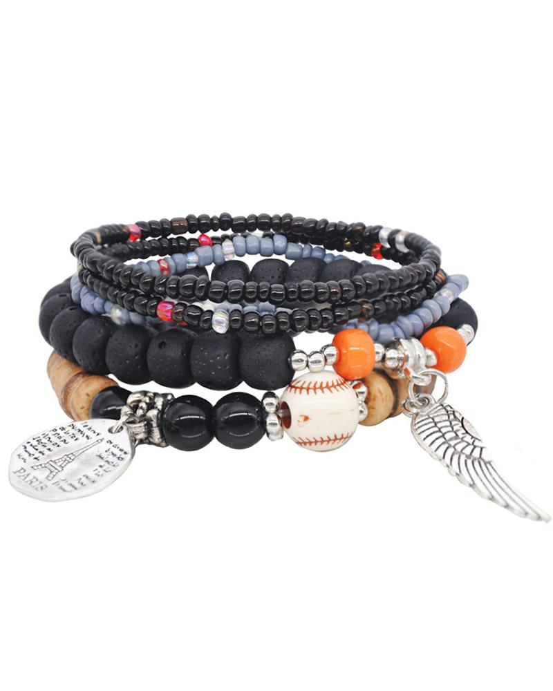 

1pcs Bohemian Stackable Beaded Wings Pattern Bracelet, Black